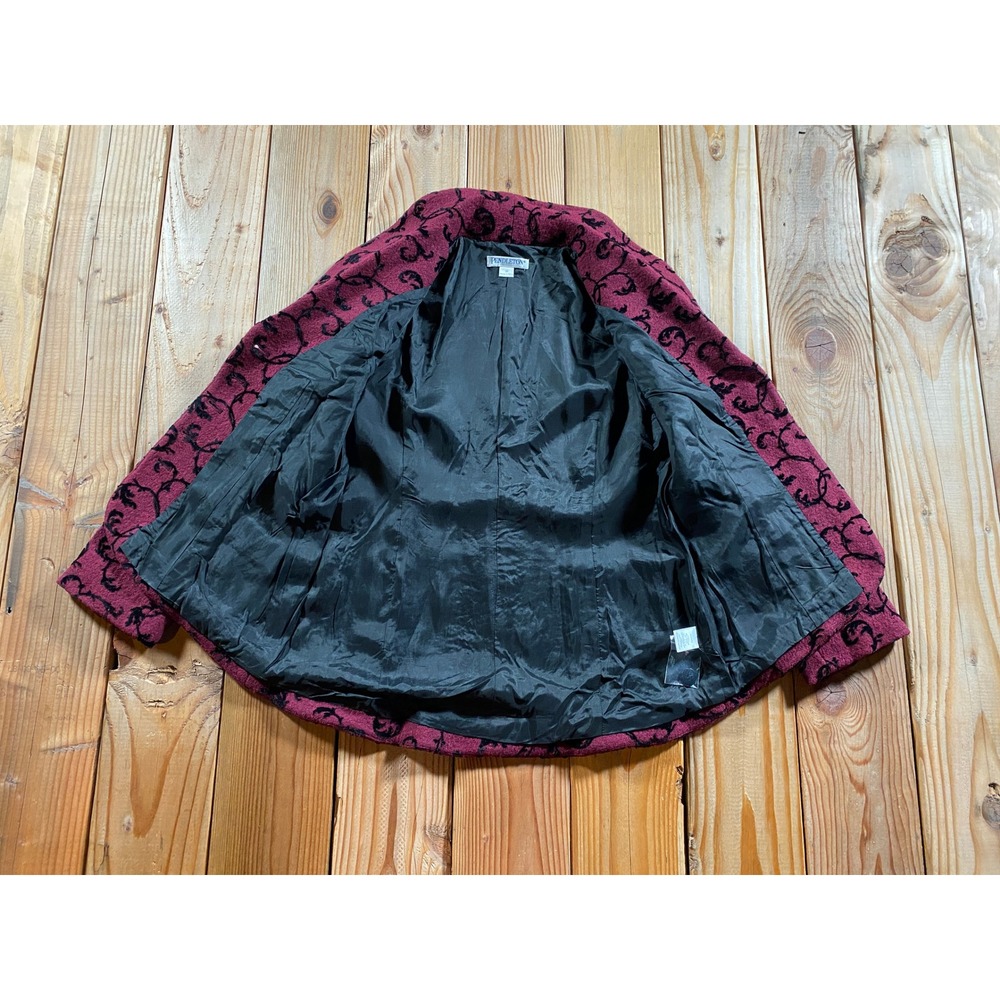 Pendleton Petite M Blazer Jacket Burgundy Black Scroll Wool Blend Shawl Collar - Picture 6 of 8